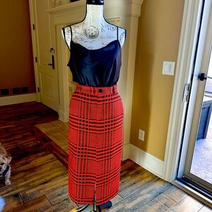 Zara trendy plaid orange and black pencil skirt ,size large